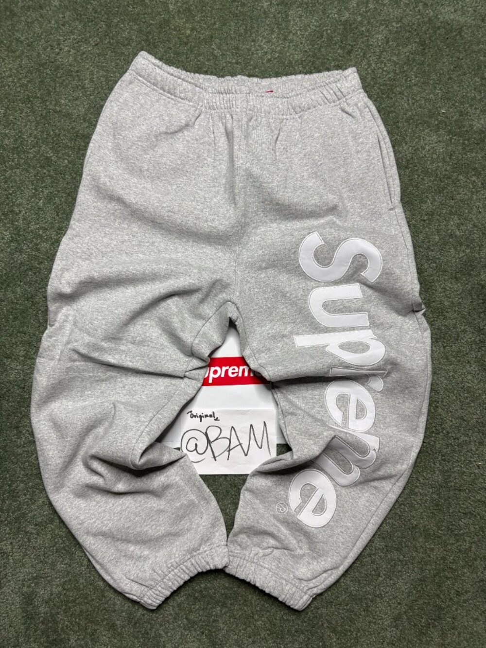 Supreme Applique Joggers - Grey/White Satin